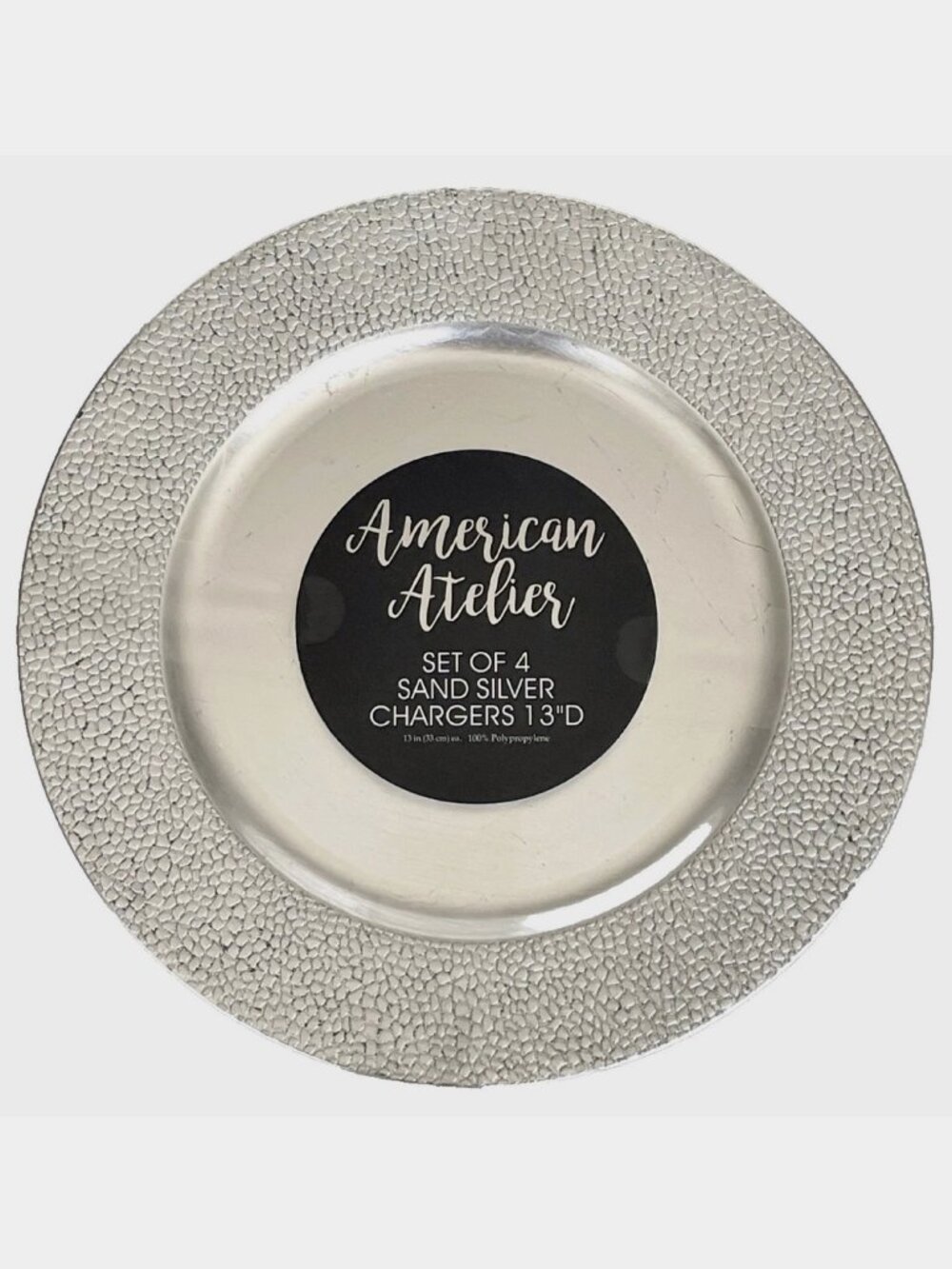 NEW SET OF 4 AMERICAN ATELIER SAND SILVER CHARGERS 13" DECORATIVE CHARGER PLATES